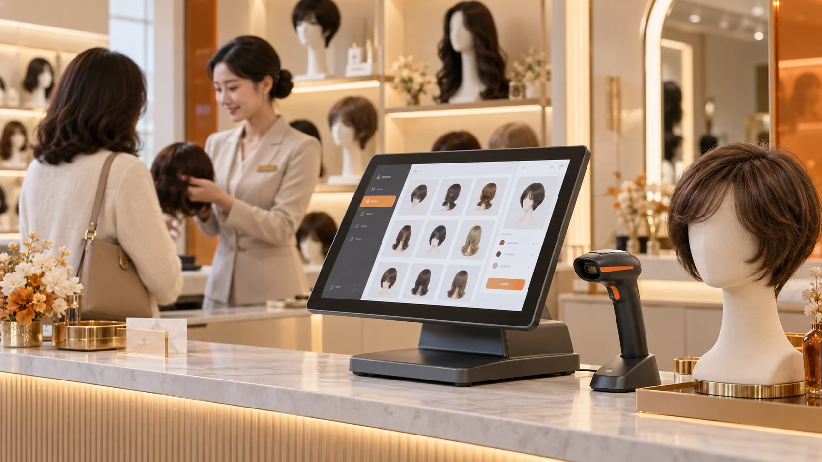发知发智慧 POS 主题配图：假发门店的数字化收银场景