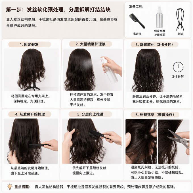 铂贝卡假发王国-假发连锁品牌-假发资深专家-假发毛躁打结护理方法-第一步