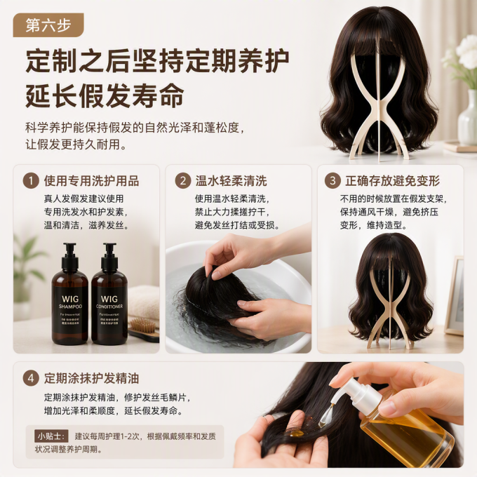 第六步,定制之后坚持定期养护延长假发寿命